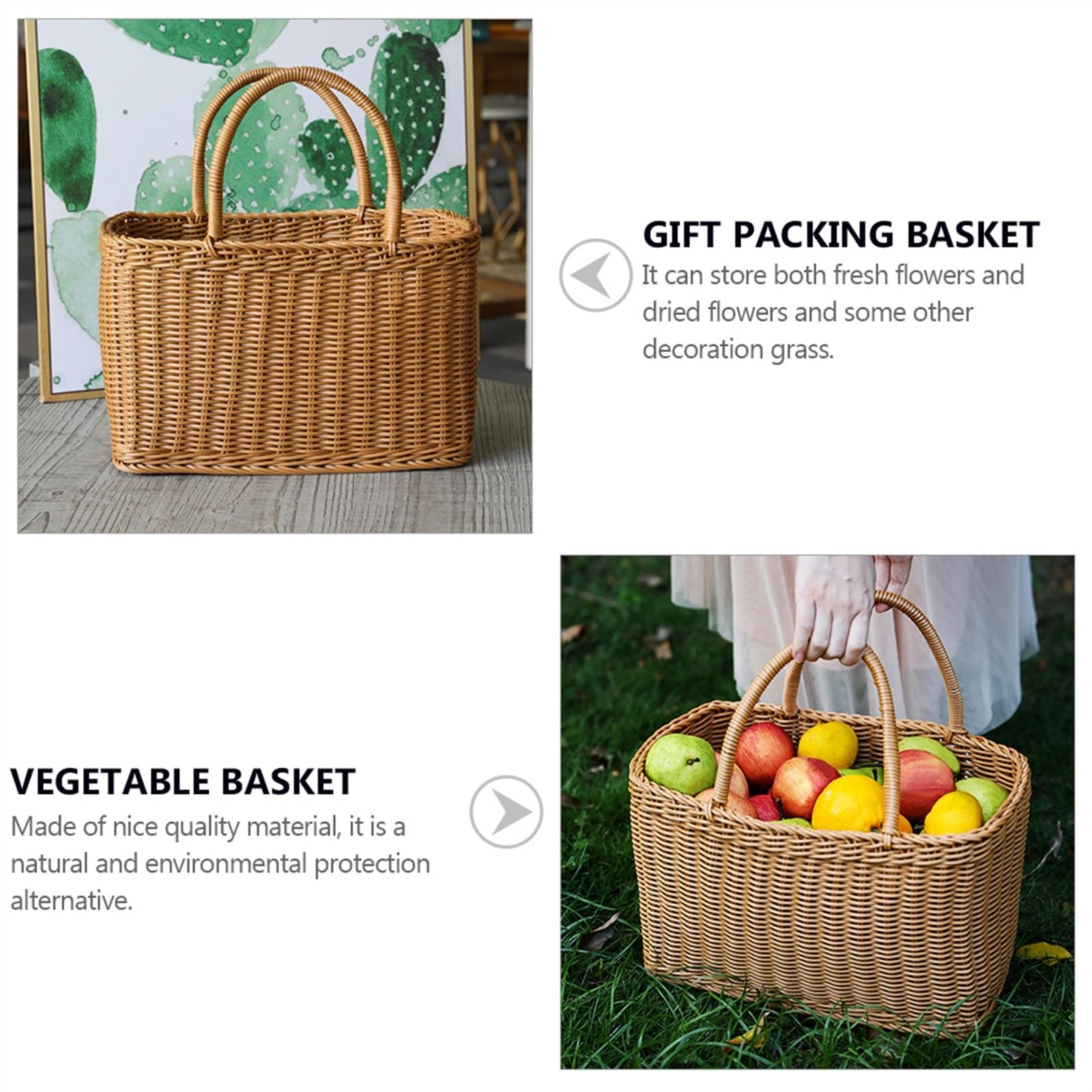 Stojaki na owoce Kosz owoców, wiklinowy kosz piknikowy, na owoce w stylu vintage ze składanym tkanym uchwytem piknik, kemping, zewnątrz