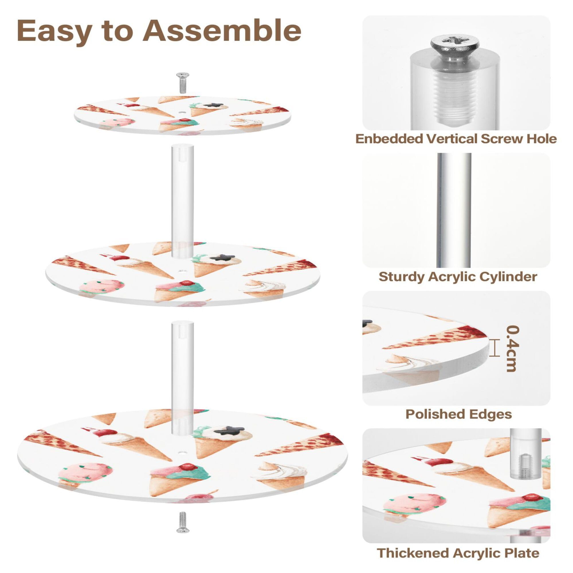 PYBUG Ice Cream 3 Tier Acrylic Cupcake Stands Tower,Dessert Table Display Set for Tea Party,Wedding,Birthday, Baby Shower