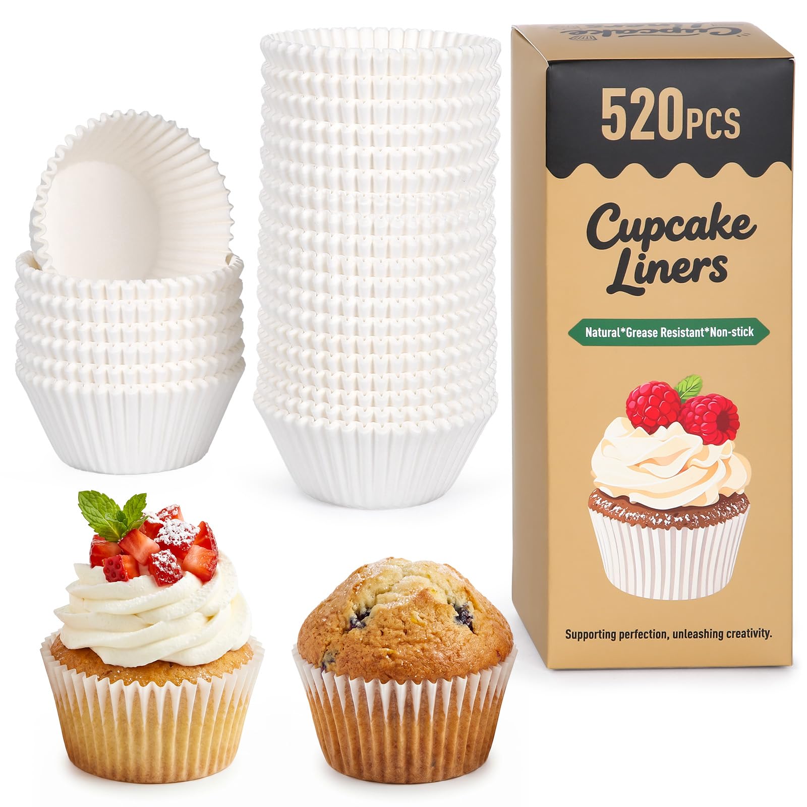 Alyvisun 520PCS Cupcake Cases, Paper Muffin Cases for Baking, Mini Cupcake Wrappers, Greaseproof Baking Cups for Muffins, Cupcakes, Fairy Cakes, Parties & Everyday Use