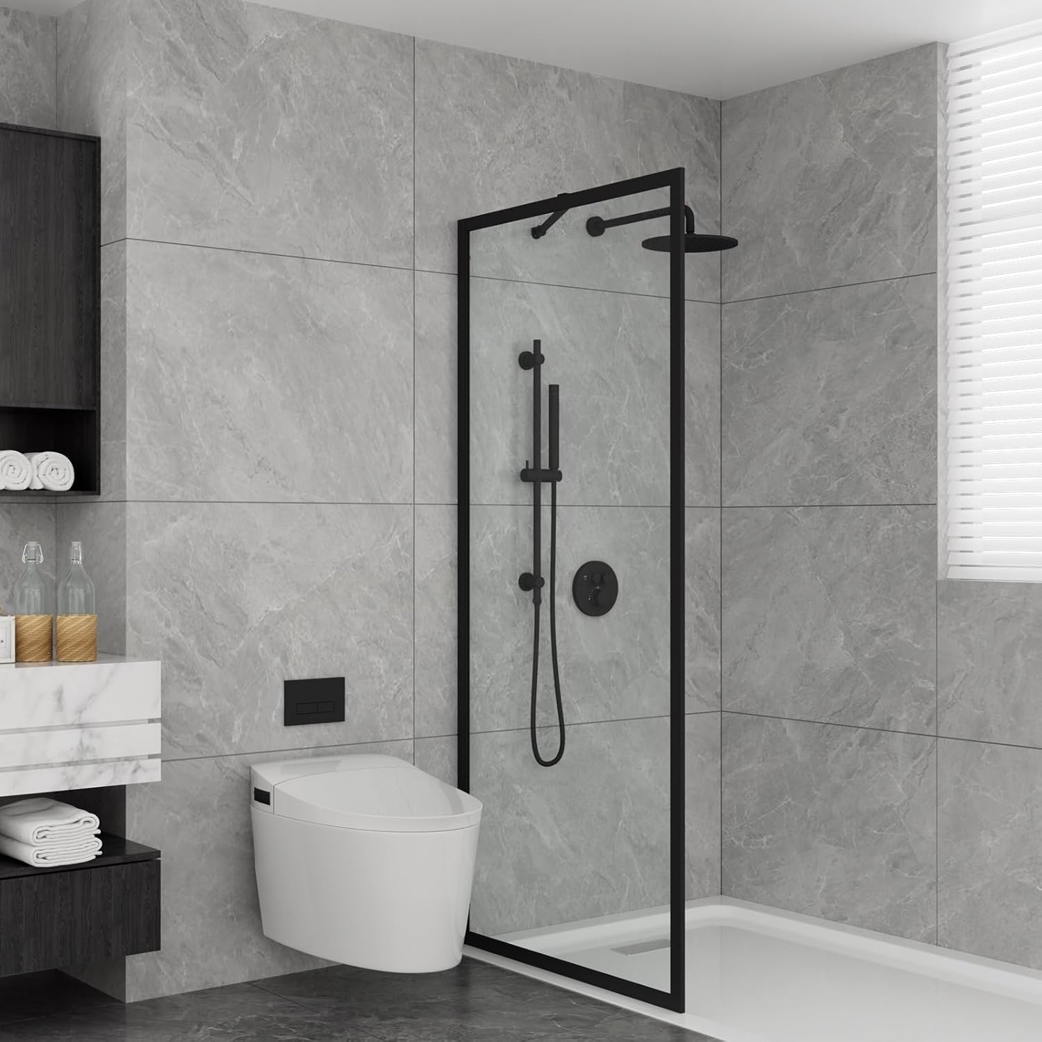 34" X 75" Shower Door Clear Tempered Glass Framed Shower Screen Walk-in Black Finish, Shower Screen Walk-in Black Finish