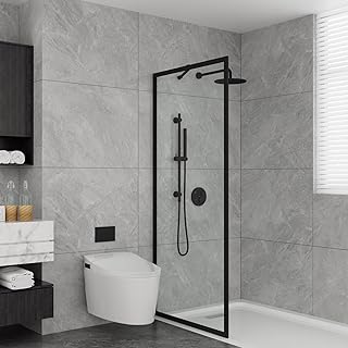 34" X 75" Shower Door Transparent Glass Framed Shower Screen Walk-in Black Finish，SGCC Certified Tempered Glass Door with Explosion (Black+Transparent Glass, 34 in)