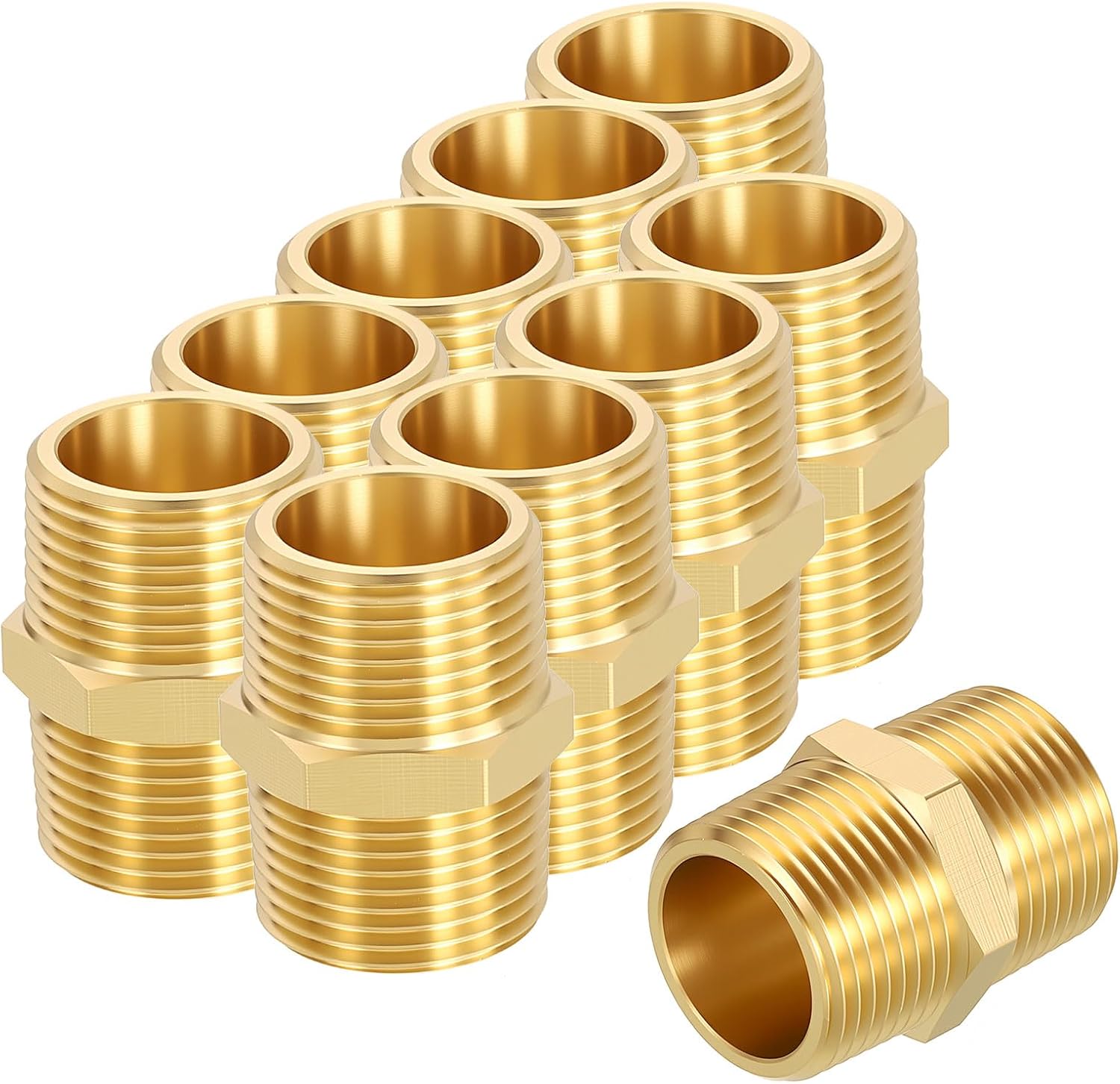 10 Pack Male to Male Adapters, 3/4" MNPT x 3/4" MNPT Hex Nipple Pipe Extension Fitting for Industrial, Automotive, Fluid Transfer, Home Gardening, Water Treatment, Gas Line