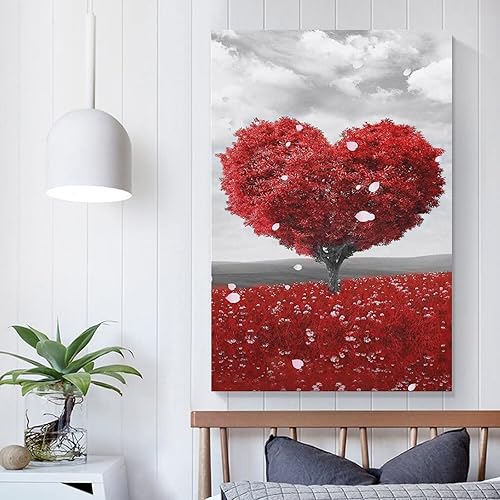 Miniatura 5 de Arte de pared romántico de amor rojo impresión artística de árbol de amor rojo para pared de baño arte decorativo para el día de San Valentín
