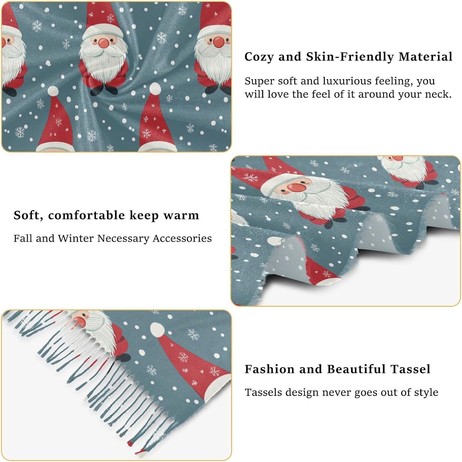 Winter Scarf for Women Christmas Snowy Gnome Fashion Tassel Shawl Wraps for Women, Cold Weather Warm Womens Scarves Soft Long Scarf Gifts