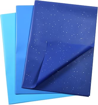 SUNCOLOR Blue Tissue Paper Set, 36 Sheets, Glitter and Solid, 20 x 20 Inch, 3 Assorted Shades for Gift Wrapping and Crafts