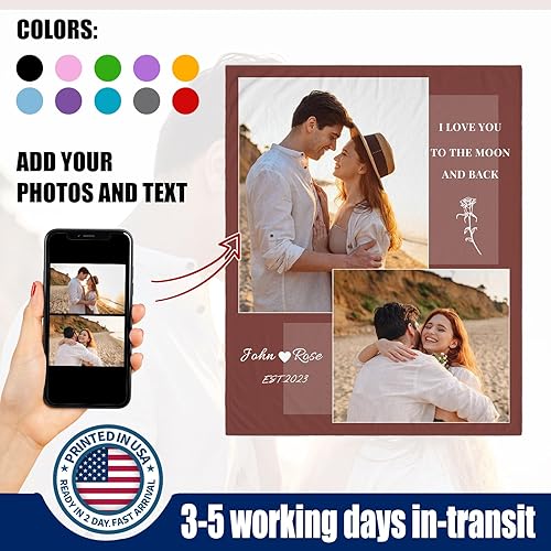 Miniatura 10 de Manta personalizada con imagen, manta de forro polar suave personalizada con texto de fotos, manta de collage de fotos personalizada, regalos para