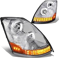 Vista 8 de Auto Dynasty Faros de proyector de señal de giro secuencial LED de halo dual DRL compatibles con Volvo VN VNL 300 400 430 630 740 04-18, carcasa