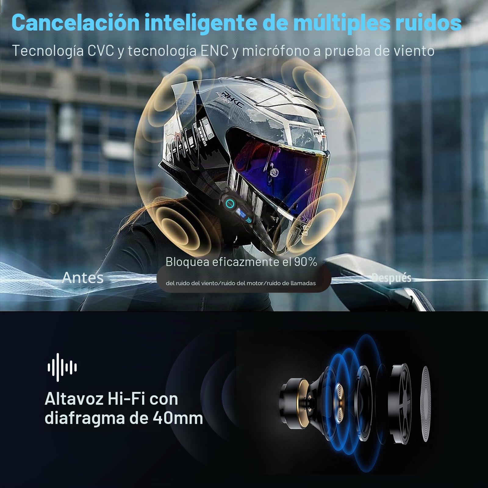 K09 Intercomunicador Moto Bluetooth 5.4, Kit Manos Libres para Motocicleta 500 m Doble Comunicación, Auriculares con Pantalla Digital, IPX8 Impermeable, Sonido HI-FI, FM (1 Pieza)