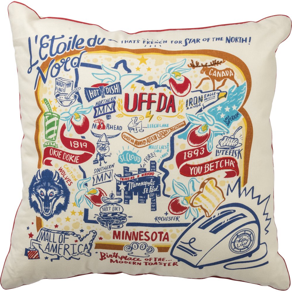 Primitives by Kathy 30523 Home Minnesota State Cotton Decorative Throw Pillow, 20-Inch Square