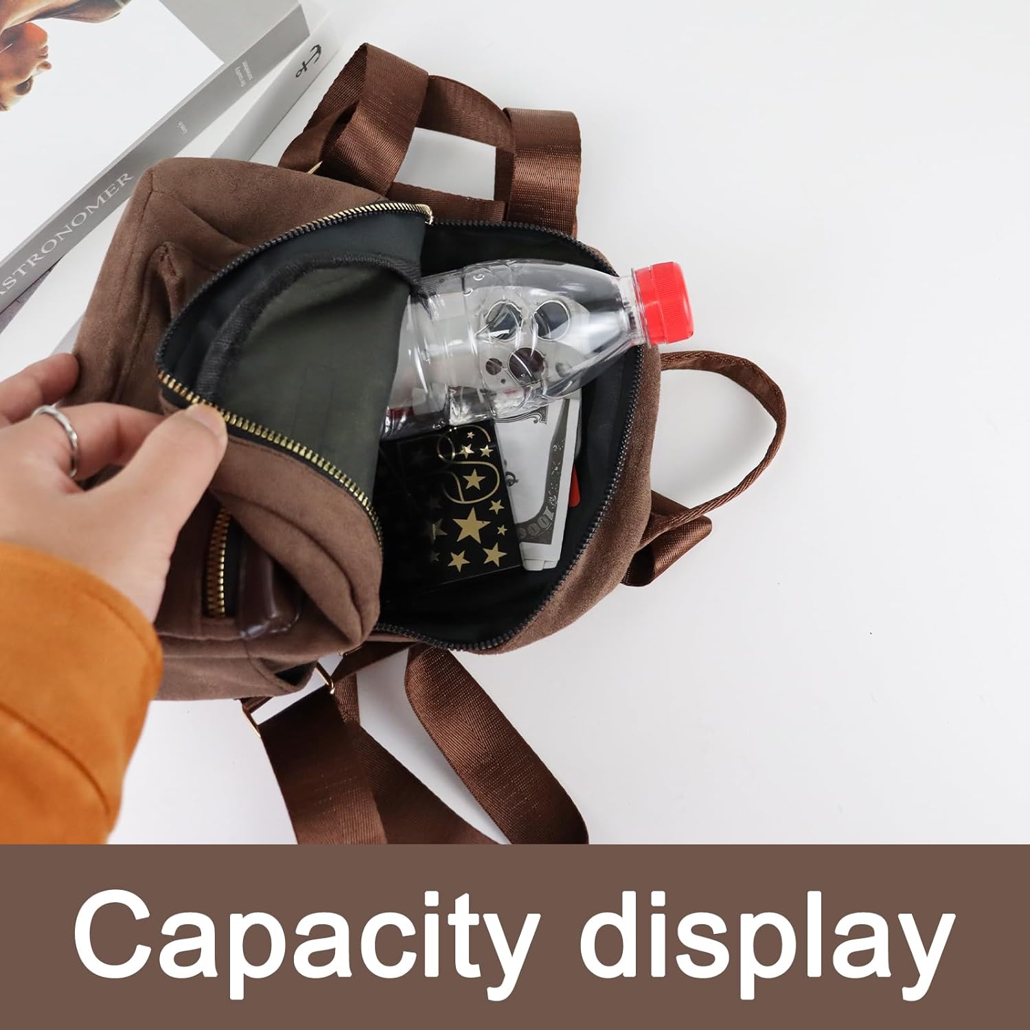 Small Backpack for Women, Suede Womens Backpack Small Backpack Purse with Handle, Small Backpacks Ladies Backpack (brown) - Image 2