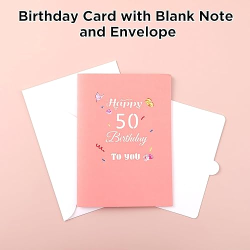 Miniatura 4 de Tarjeta desplegable de cumpleaños 50, tarjeta de feliz cumpleaños 50 para ella, mujeres, esposa, regalo de cumpleaños 50 para hermana, mamá, amiga,