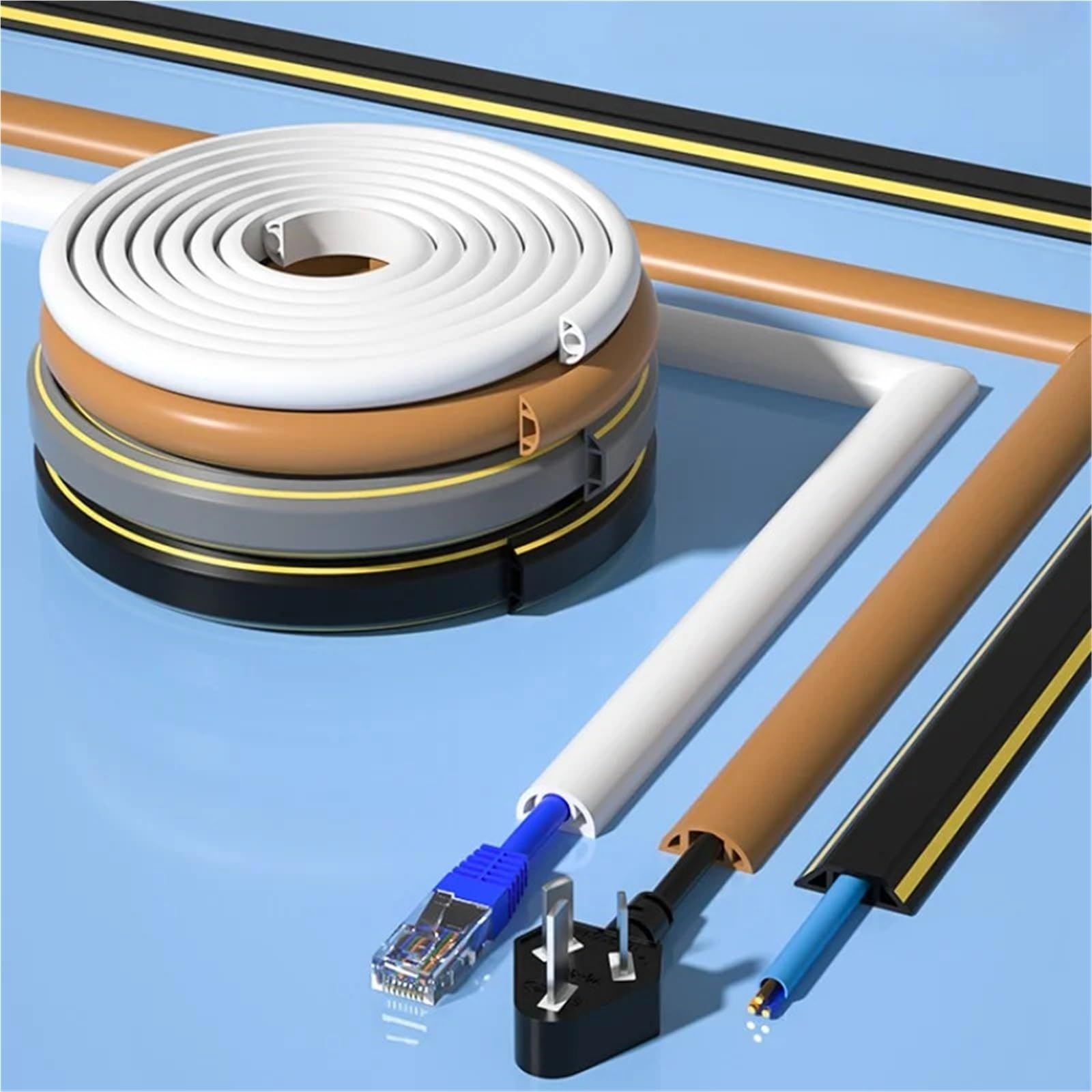 caNaleta Cables Pared Adhesivo Cubre Cables de Suelo, Protector PVC Autoadhesivo, alargador Potencia, Organizador conductos for eléctricos(0D30 Gray,6M)