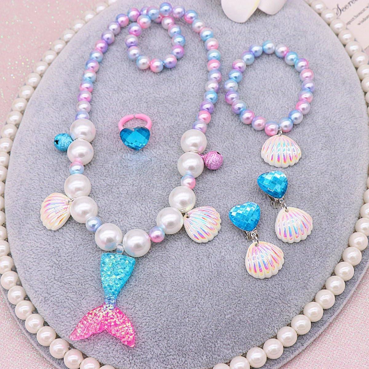 Mermaid Tail Necklace Earrings Bracelet 5 Pc Set
