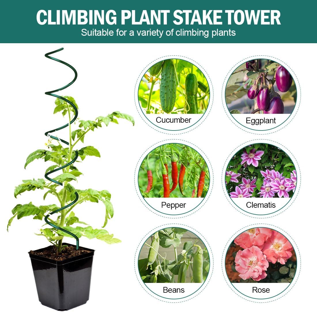 58" Plant Supports Spiral Tomato Cages, 10 Pack Metal Twisted Tomato Stakes Climbing Plant Stake Tower Outdoor Indoor