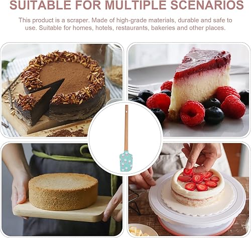 Miniatura 7 de HEMOTON Juego de espátulas de silicona de Pascua, 4 espátulas para hornear para decorar pasteles con mango de madera, esparcidores de queso de