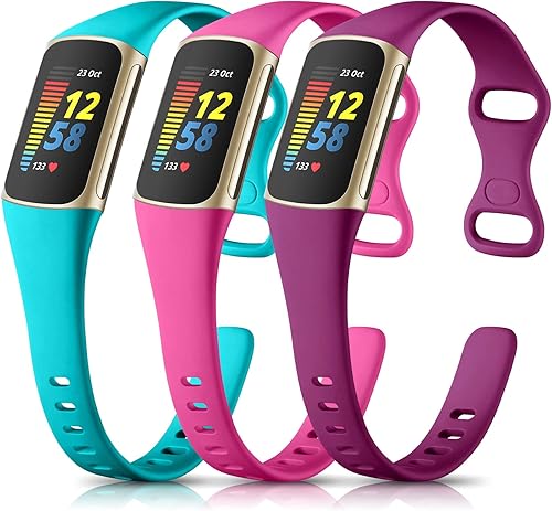 Vista 67 de Maledan Paquete de 3 correas compatibles con Fitbit Charge 5/Charge 6 bandas para hombres y mujeres, correa de repuesto deportiva suave y duradera
