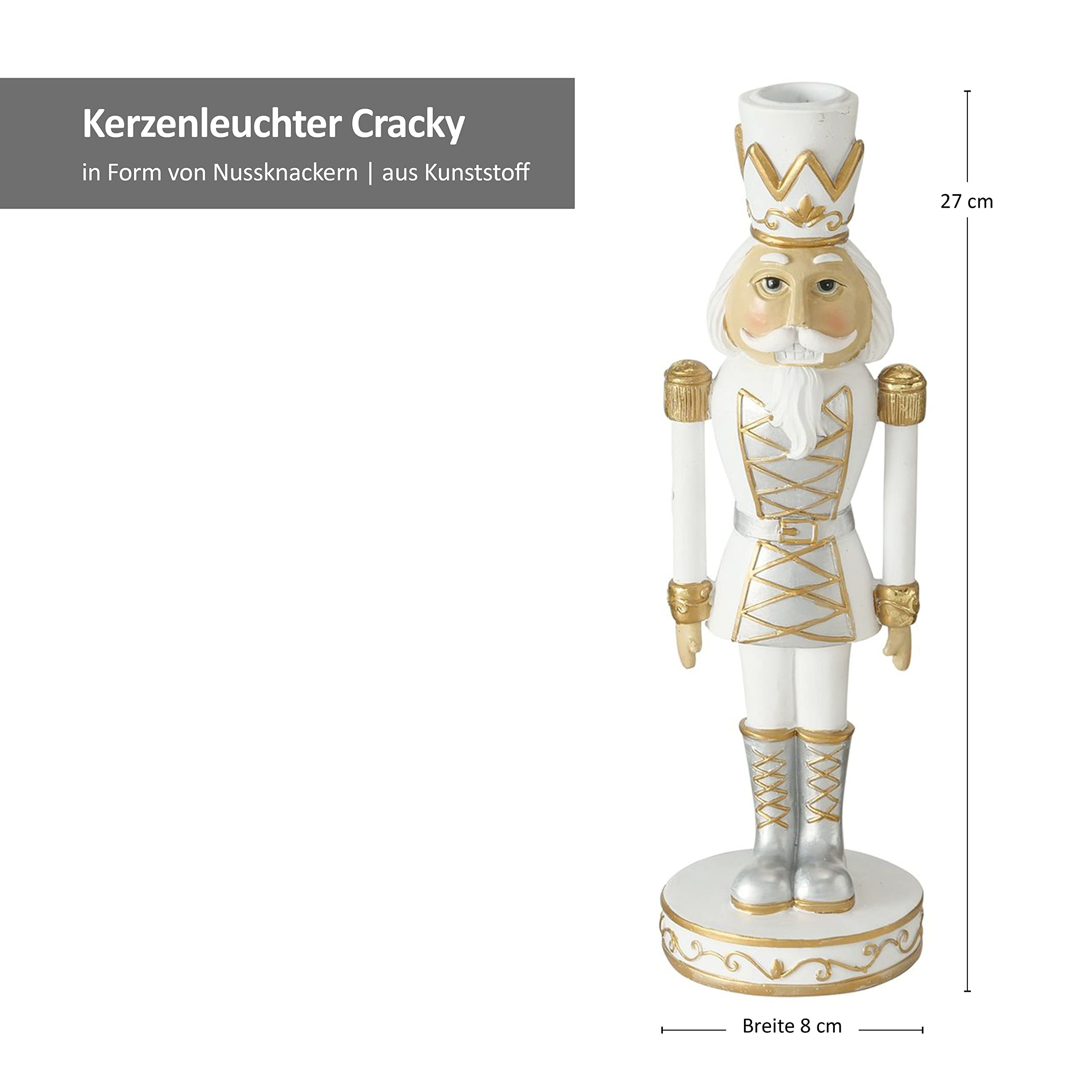 MamboCat 2-częściowy zestaw świeczników Cracky I wys. 27 cm I biało-złote dekoracyjne świeczniki w kształcie dziadka do orzechów I Boże Narodzenie, adwent, Boże Narodzenie, Boże Narodzenie, Boże Narodzenie, Boże Narodzenie, Boże Narodzenie, Boże Narodzeni