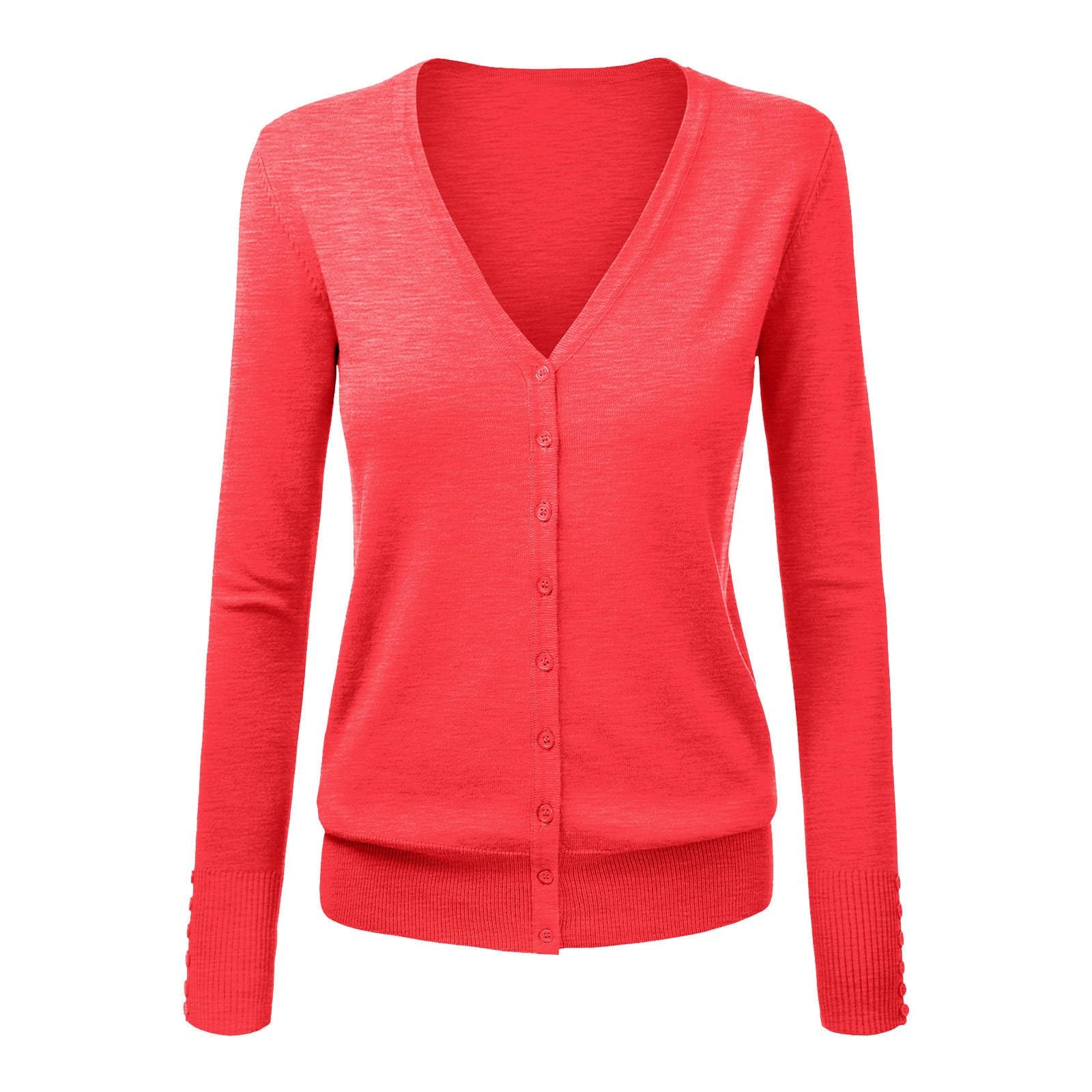 Generisch Cardigans para mujer elegante e informal bolero para tops vestido cárdigan de verano manga larga suéter de punto estrecho transpirable con botones chaqueta camisa con cuello en V ligero