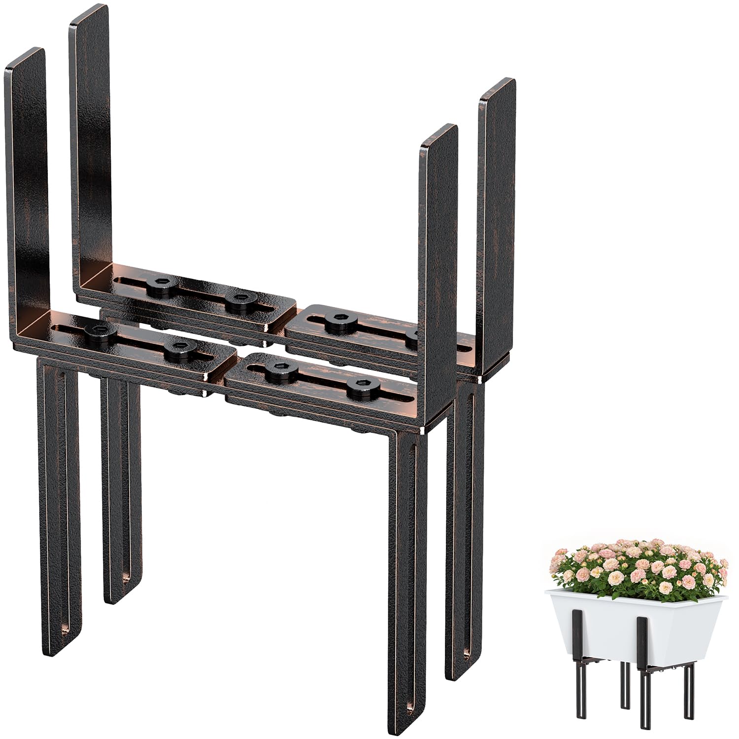 2 H-shape flower box bracket, flower box bracket, balcony, no drilling, suitable for flower boxes from 15-23 cm and balcony railing from 1.5-32 cm, balcony box holder for balcony railing