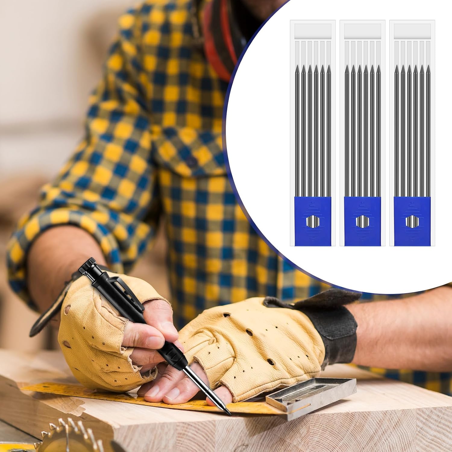 JJUNW 150 Pieces Pencil Refills for Carpenter Pencils, 2.8 mm Deep Hole Marker Pencil Refill for Mechanical Pencils Woodworking Construction Building (Black)