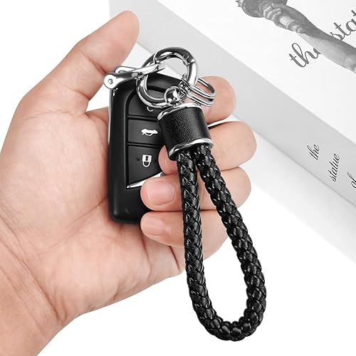 Miniatura 2 de Tukellen Llavero de tejido de cuero para automóvil, llavero de regalo para mujer, con anillo en D giratorio de 360 grados y destornillador