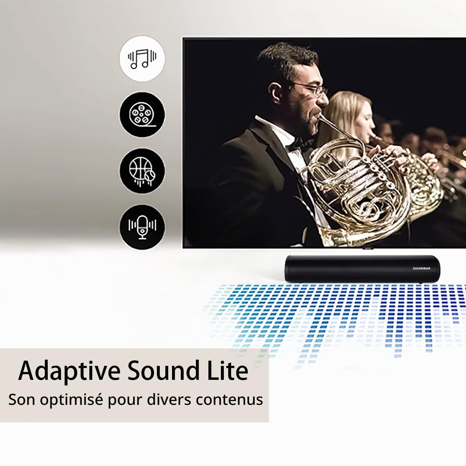 Zeerkeer Barre de Son TV 60W Barre De Son 3 EQ Mode Home Cinema Bluetooth 5.0 avec Télécommande/HDMI/Optique/RCA/AUX/USB 3D Surround Sound Soundbar Barres de Son pour TV 4K 2-en-1 Détachable (50cm)