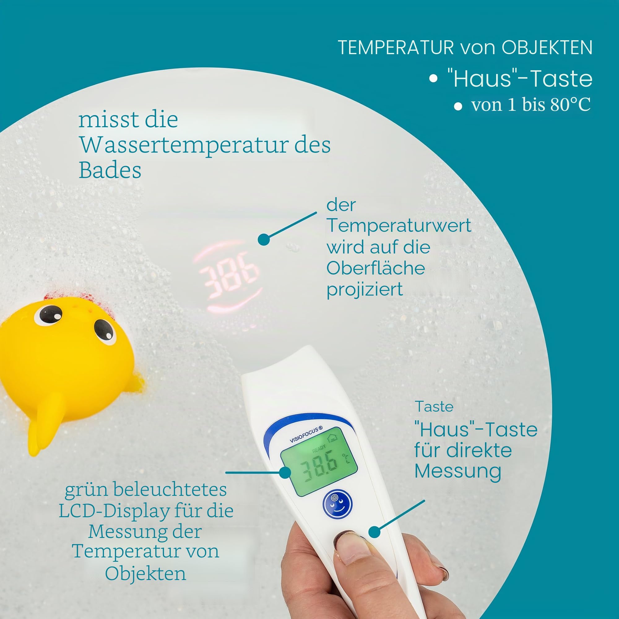 TECNIMED - VisioFocus 06400 - Medizinisches Infrarot-Thermometer zur Messung der Temperatur - Projiziert die Temperatur - Für Kinder und Erwachsene - Batterien nicht im Lieferumfang enthalten - Made