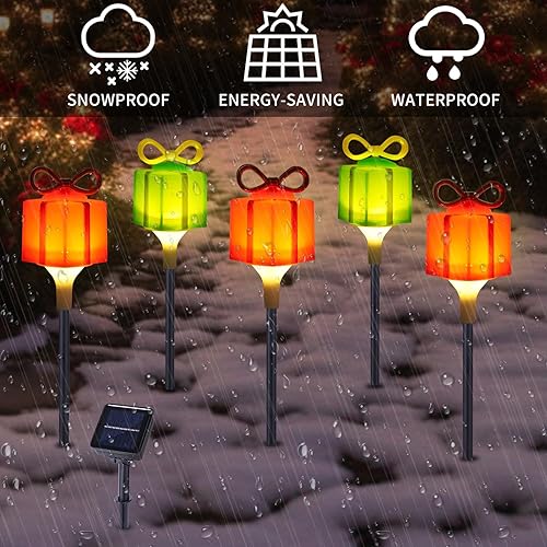 Miniatura 5 de BRIGHTDECK Paquete de 5 luces solares para caminos al aire libre, decoraciones de Navidad LED, caja de regalo colorida, luces de paisaje para
