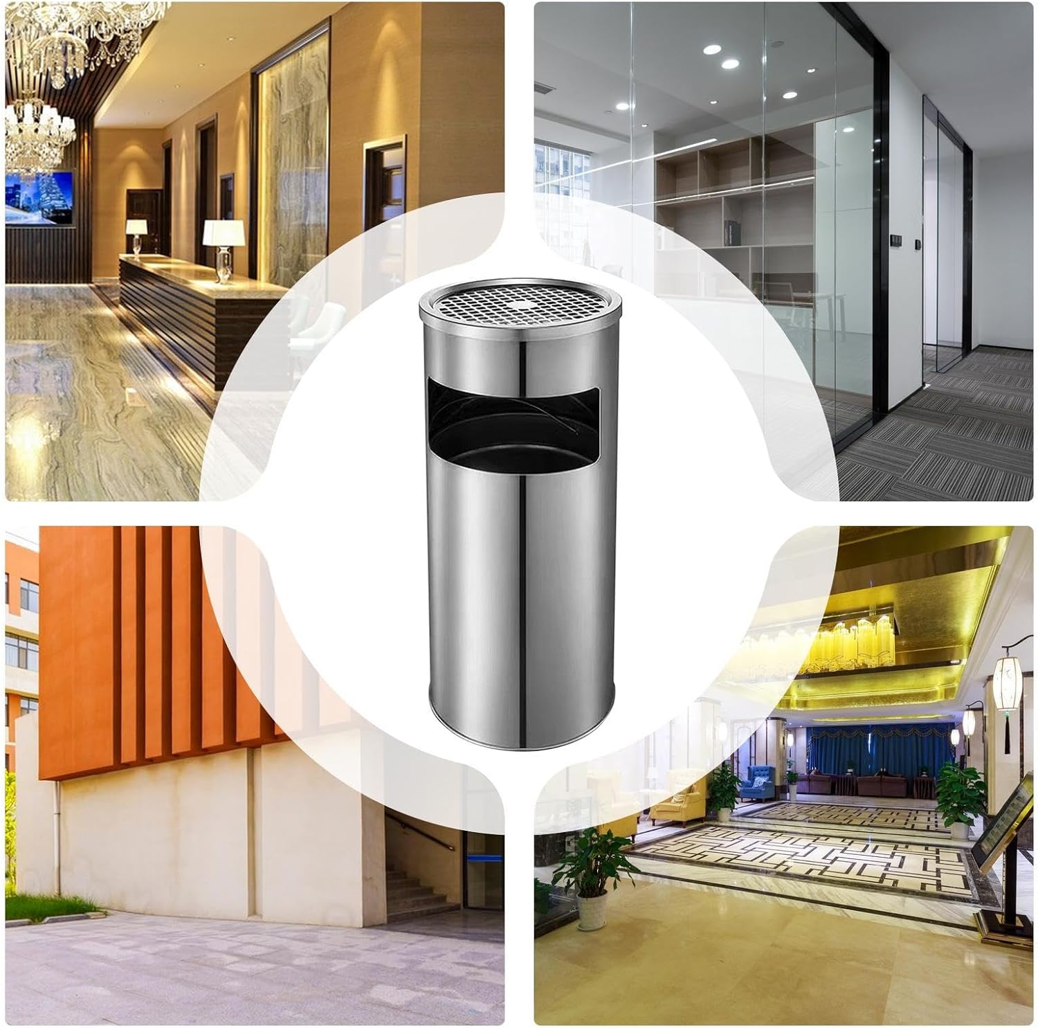 屋外用 ゴミ 箱 - ステンレス鋼 耐火 灰皿付き 30L | 大型 屋外用 ゴミ箱 ごみバケツ | 室内・屋外・商業用・ホテル・パ