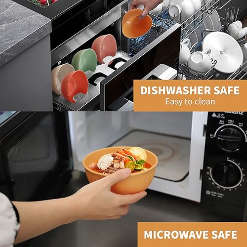 Miniatura 5 de Juego de cuencos reutilizables irrompibles para cereales, 8 cuencos de fibra de paja de trigo de 24 onzas, aptos para microondas y lavavajillas, uso