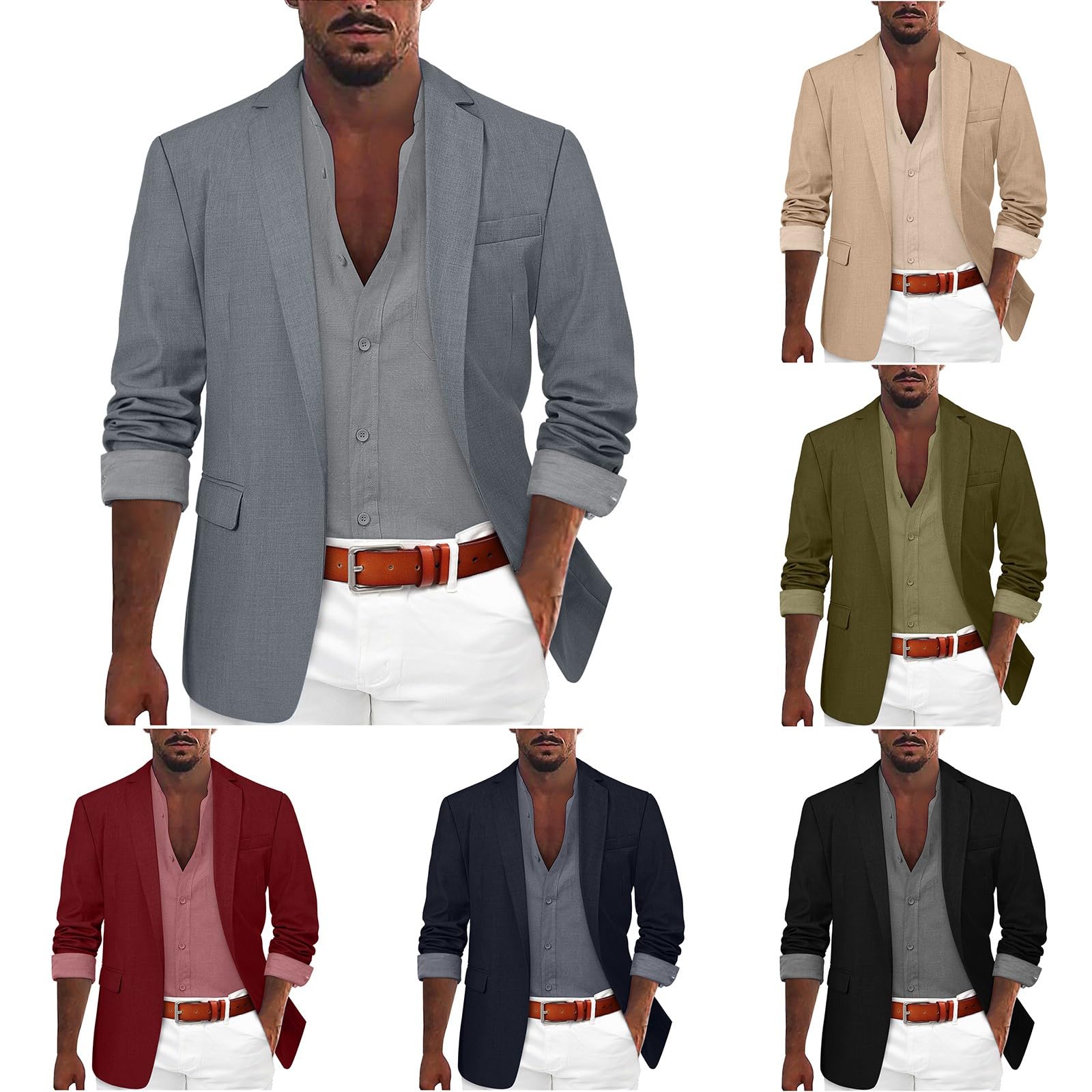 Mens Sport Coats and Blazers Slim Fit Linen Blazer Men Summer Casual Business Suit Jackets Lightweight Linen Suit