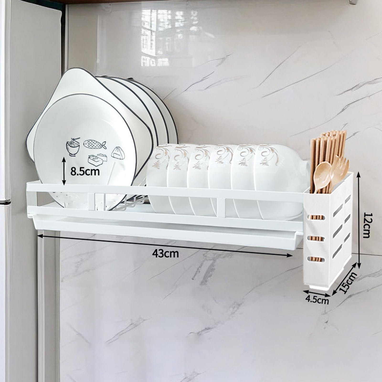 Scolapiatti da Cucina, scolapiatti a Parete, scolapiatti per lavello, Organizer da Cucina con Vassoio raccogligocce, salvaspazio, per Piatti e Ciotole