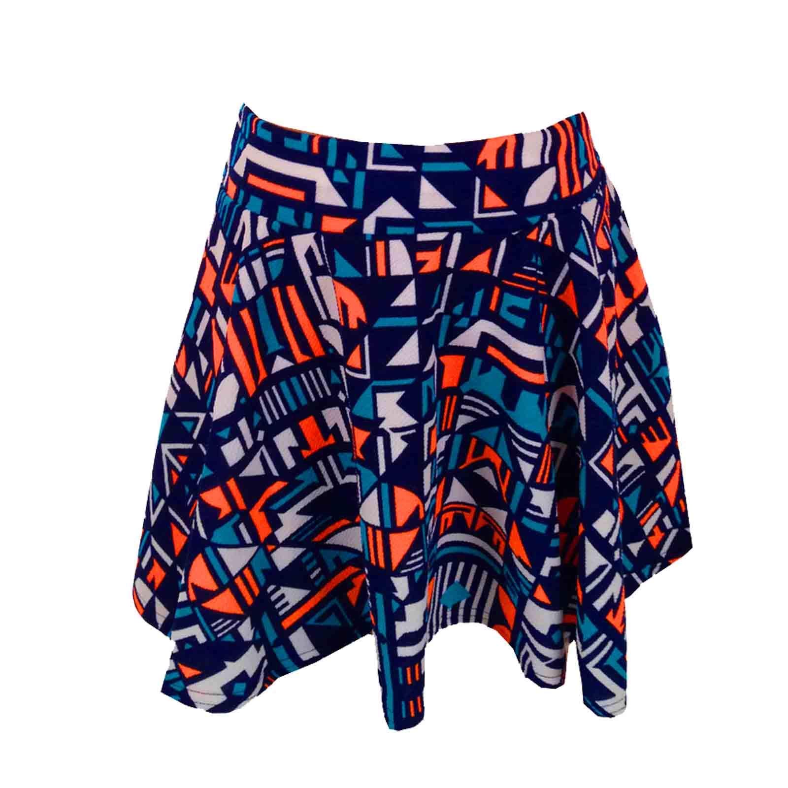 A2Z 4 Kids Orange Blue Aztec Print Skater Skirt Midi Dress - Orange & Blue Aztec Skirt 9-10