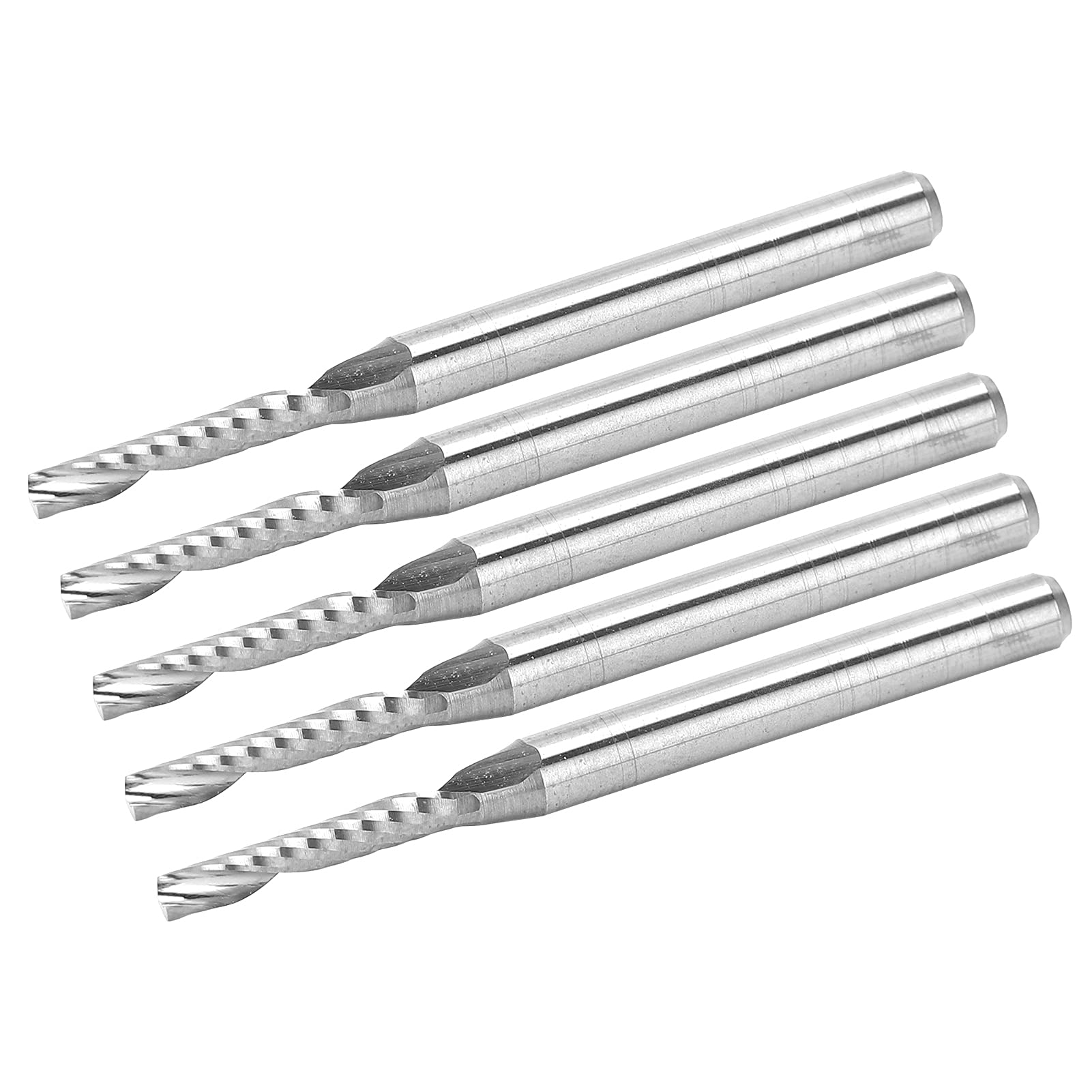 Marhynchus Frezy Spiralne Frez Jednoostrzowy ze Stali Wolframowej 3,175 X 2 X 12 38 Mm Frezy CNC Polerowane na Lustro 5 szt. do Rzeźbienia w Drewnie, Frezowania i Grawerowania