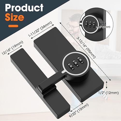 Miniatura 5 de Password - Pestillo de puerta de granero de 180 grados, pestillo abatible adhesivo sin llave, pestillo de puerta deslizante con combinación de 3
