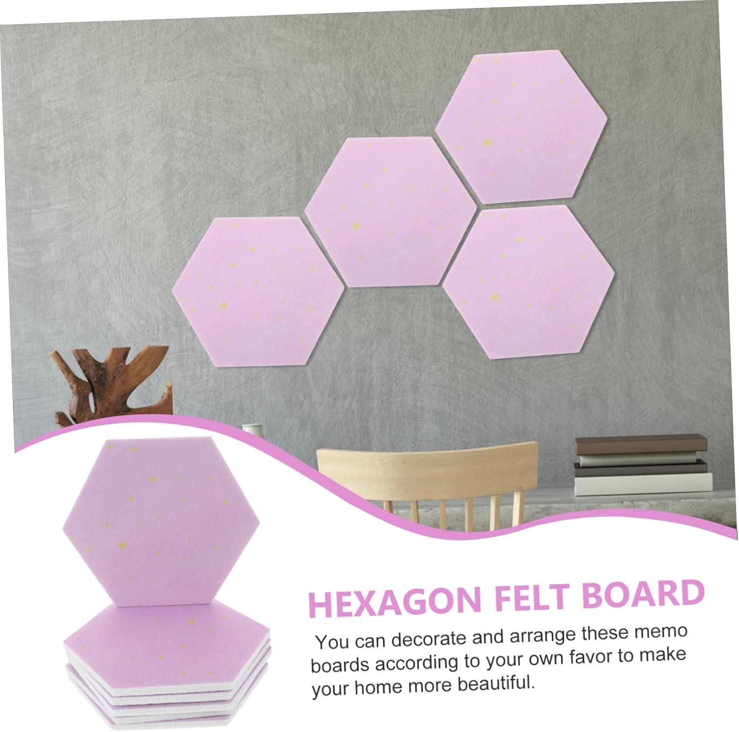 Unomor 6pcs -up Felt Bulletin Board Hexagon Wall Sticker Office Home Classroom Pin Board Decorative Wall Art