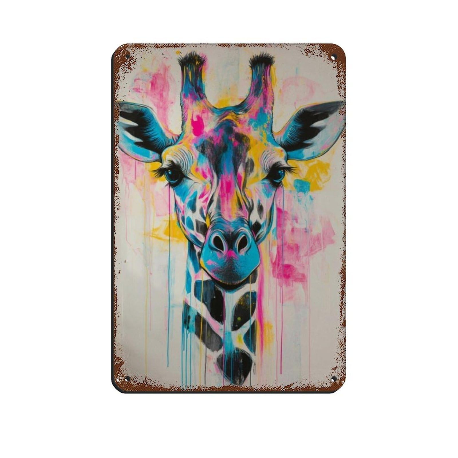 Lxwnze 20L X 30W Cm Colorful Giraffe, Abstract Giraffe Tin Sign Vintage Metal Pub Club Cafe Bar Home Wall Art Decoration Poster Retro 8X12inch(20X30cm)