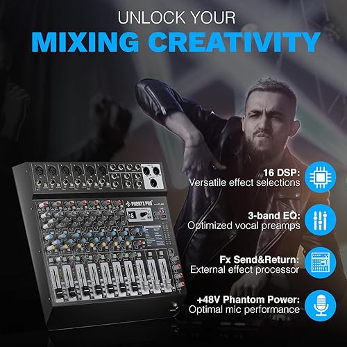 Miniatura 4 de Mezclador de audio profesional de 8 canales, tablero mezclador de sonido Phenyx Pro DJ con auxiliar flexible, bus y sub enrutamiento, 16 DSP,