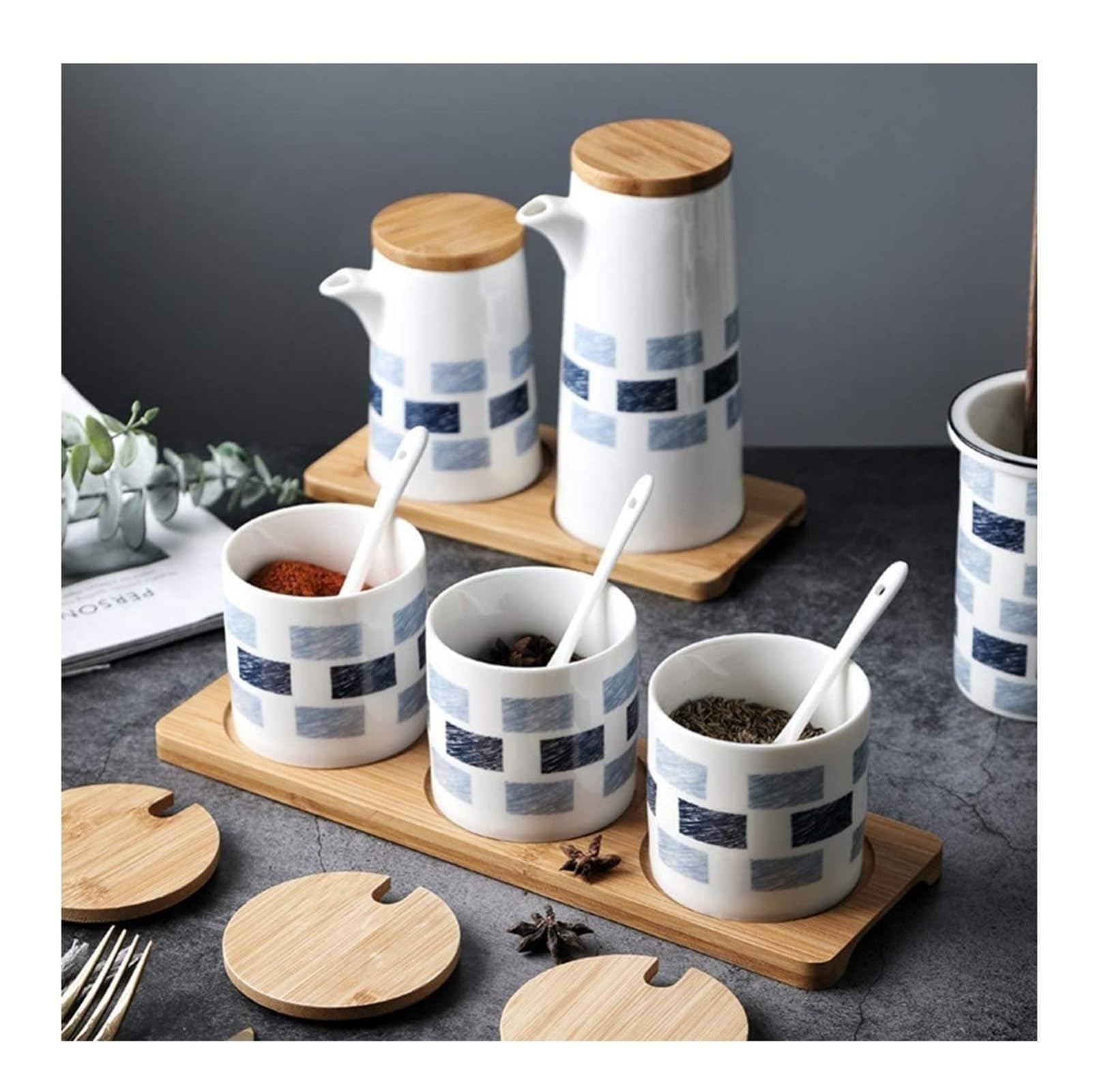 Distributore di Olio e aceto, Bottiglie di Olio in Ceramica, Salsa di soia, aceto, Collezione in Porcellana, condimenti, barattoli per spezie
