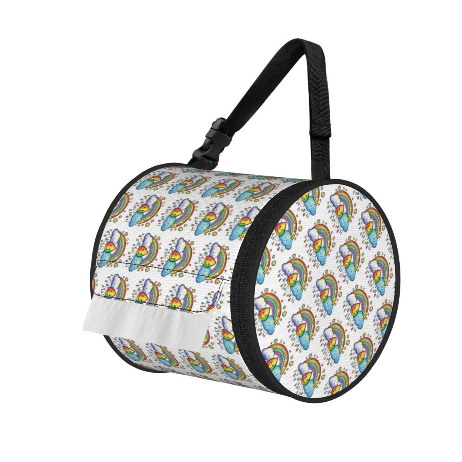 Rainbow Clouds Raindrop 1 Printed Portable Tissue Roll Case, Standard-Size Fit, Oxford Cloth for Wall Camping Backpack