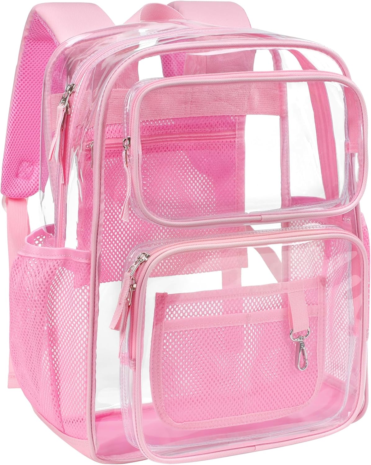 PACKISM Clear Backpack for School - 17 inch Large Heavy Duty Bookbag, Reinforced See Through PVC Transparent Backpack for Students Men Women, Cute Pink (Age 12+)