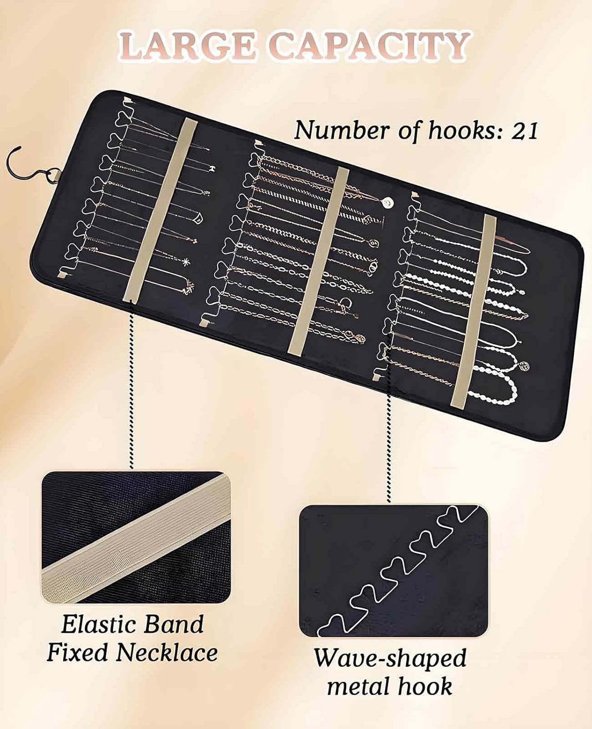 2 Pack Hanging Jewelry Organizer for Closet, Double Sided 36 Necklace Hooks 48 Pockets Holder