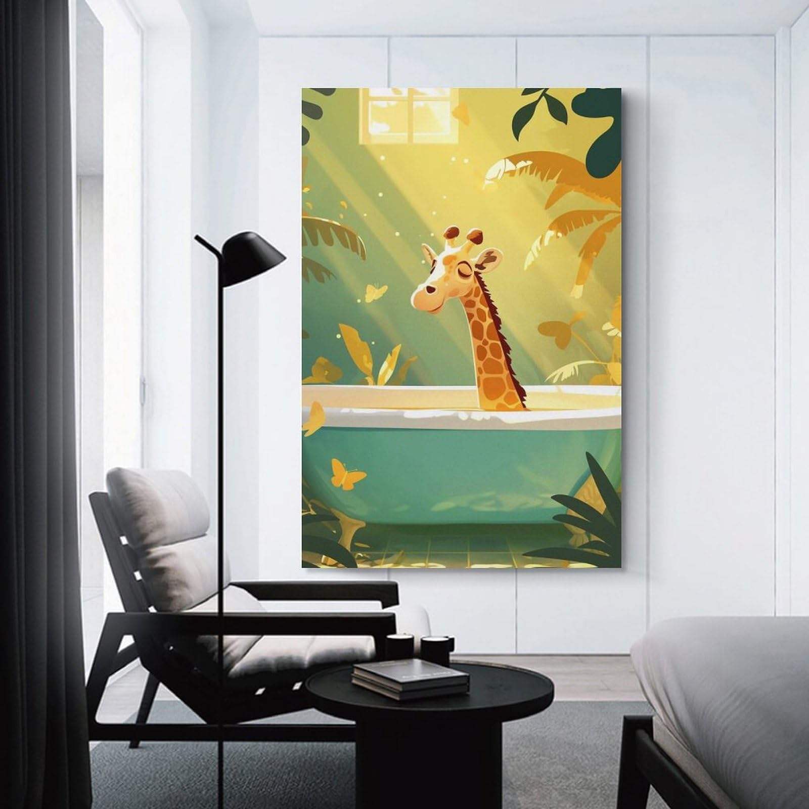 Junmoney Unframe-Style-7 Its Giraffe Bath Time Wall Art Print 20X30inch(50X75cm), For Gallery Wall Layouts In Home Or Office, An Easy Match For Collected Prints