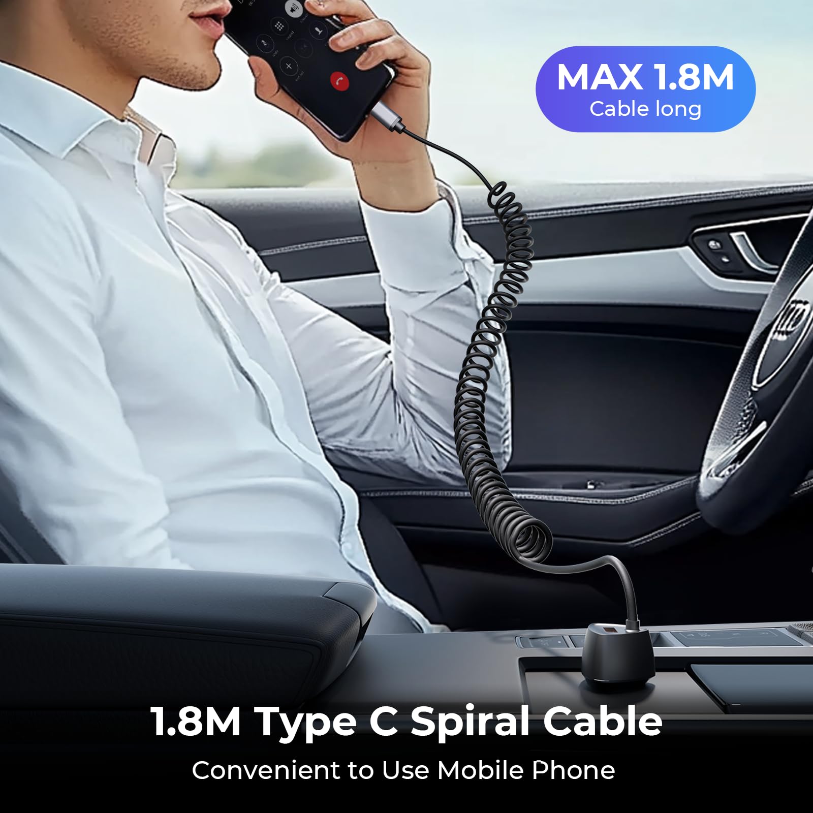 SUNDAREE Caricatore Auto USB C,90W 12V 24V PD QC Carica Rapida Tipo C Cavo Spirale Caricabatterie Accendisigari Adattatore per iPhone 15/Xiaomi redmi Note 13/POCO X6/Samsung A55/Galaxy Tab/Macbook Pro