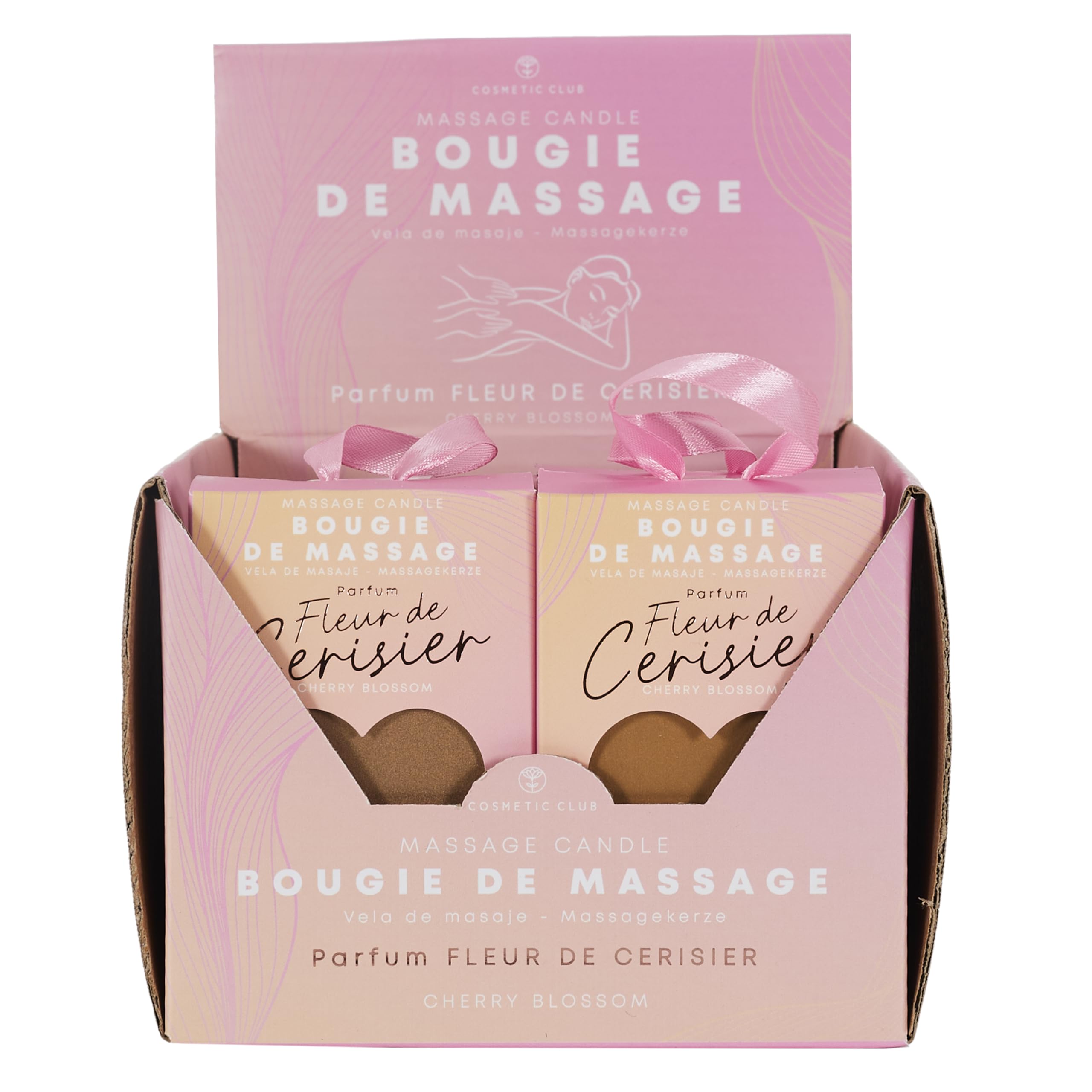 COSMetIC CLUB - SC0569 Bougie de Massage 30 ml - Soin Transformable en Huile Tiède - Parfum Fleur de Cerisier - Boîte Cœur - Conçu pour Relaxation - Couleur Blanc