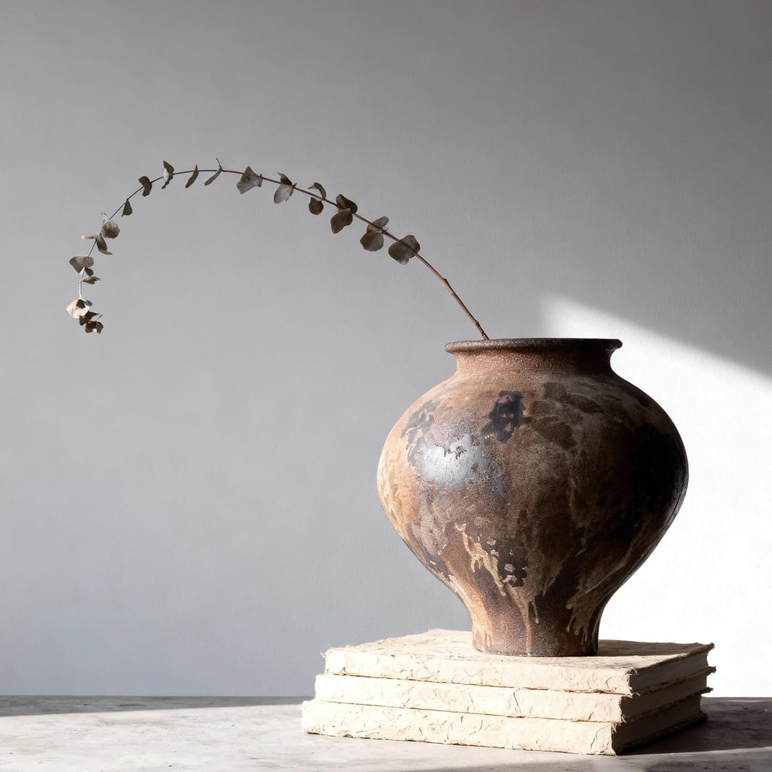 Wabi Sabi Vase 11in, Rustic Ceramic Vase Large, Brown Ceramic Vase, Rustic Vases for Decor Table Centerpiece, Farmhouse Pottery Vases for Home Decor, Vintage Farmhouse Vase