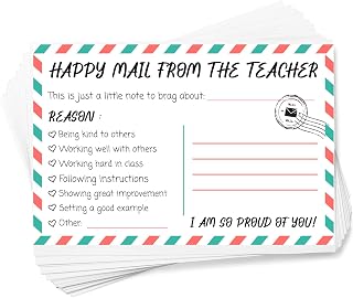 50PCS Happy Mail from Teacher to Students, Classroom Good Behavior Incentive Cards to Send Home as School Teacher Supplies