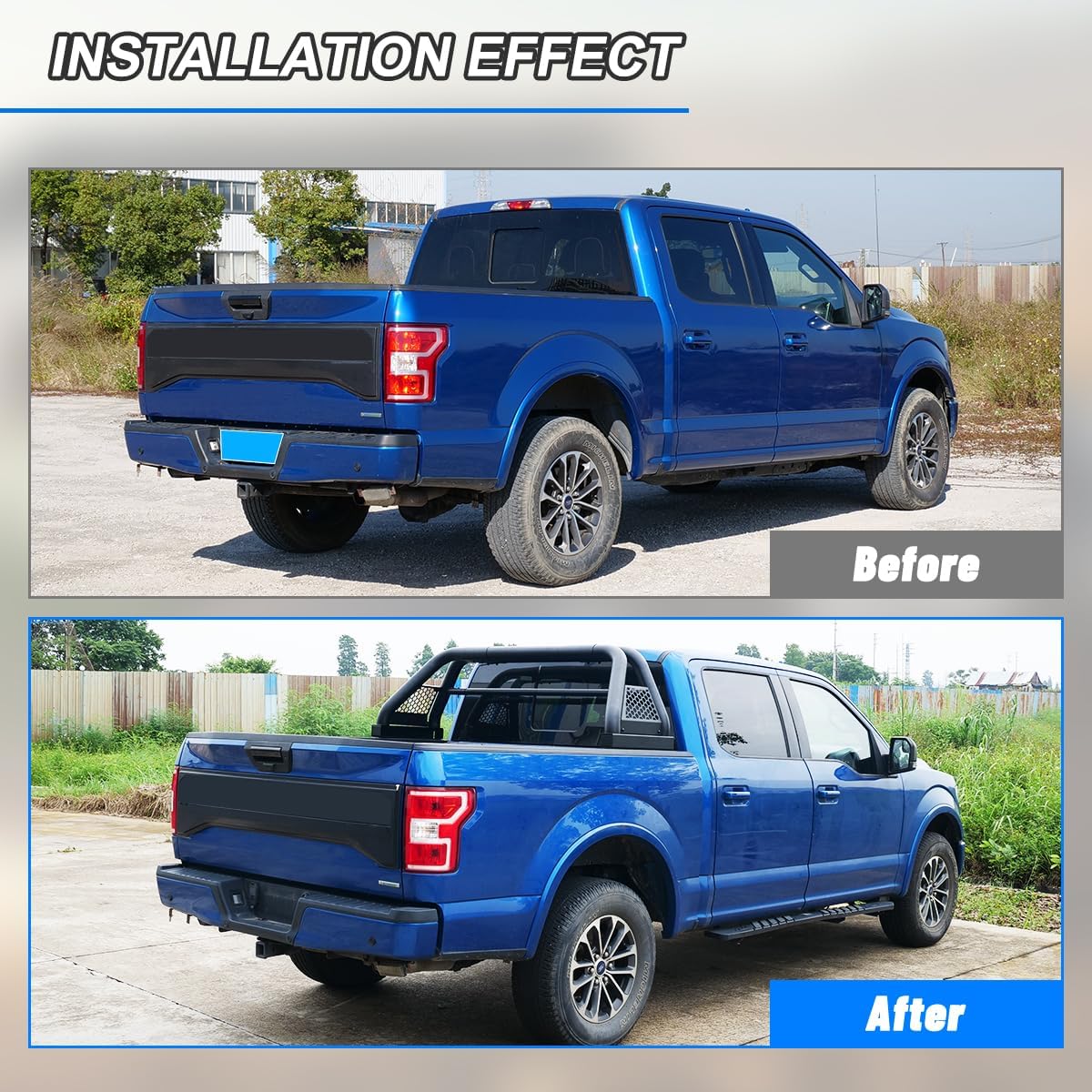 Heavy Duty Universal Roll Bar Fit for Dodge Ram 1500/2500/3500, Chevy Silverado, Ford F-Series, Toyota Tundra, Titan | Q235A Steel Sport Chase Rack with Adjustable Truck Bed Roll Bar