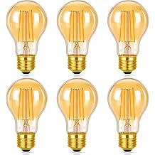 A19 Vintage LED Edison Bulbs 60W Equivalent, Amber Warm Light 2200K, Dimmable 6W A60 Antique LED Filament Bulbs, E26 Base Amber Light Bulbs for Home, 6 Pack