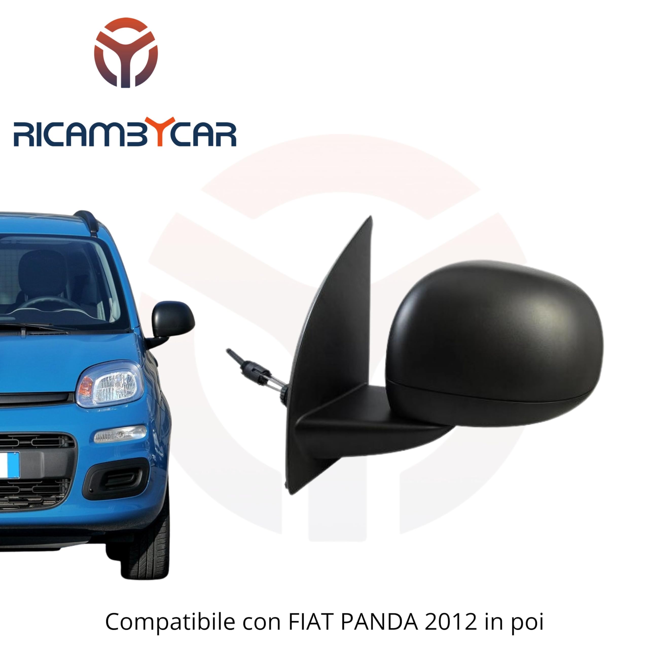 Specchio Retrovisore meccanico Nero Compatibile con Fiat Panda (319) dal 2012 in poi (guarda foto dell'auto) (Sinistro)